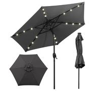 Sombrilla de jardín de 2,3 m, resistente, for exteriores, con 18 luces LED, botón de inclinación, manivela y toldo ventilado. Parasol for mesa de mercado con protección solar.(Gray)