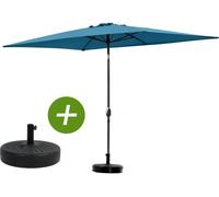 Sombrilla de jardín "sol 2" - rectángulo - 2 x 3 m - azul + losas de peso incluidas