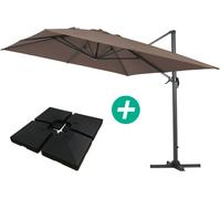Sombrilla de jardín sun 4" de aluminio deportado - rectángulo - 3 x 4 m - topo - incluido lastre