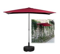 Sombrilla de jardín tipo balcón con base semicircular, diseño moderno y elegante para espacios pequeños o para colocar contra la pared o la ventana, altura ajustable de 170 cm a 255 cm, color rojo.
