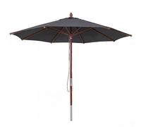 Sombrilla de madera para gastronomía HWC-C57b, sombrilla de jardín, poliéster/madera, 14 kg, redondo, diámetro de 3 m, cuerda de tracción a prueba de golpes, color antracita