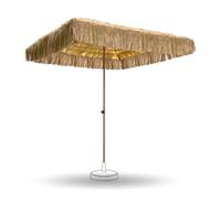 Sombrilla de Paja Cuadrada 180/200cm Resistente UV, Parasol de Playa Hawaiano, Inclinable con Flecos para Jardín/Piscina/Exterior(6.5ft/200cm)