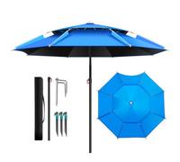 Sombrilla de pesca Exterior Sombrilla de Playa portátil, Parasol Jardín de inclinable Rotación De 360° Protección UV Paraguas, para Junto a la Piscina Cámping(Azul,240cm)