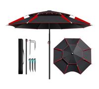 Sombrilla de pesca Exterior Sombrilla de Playa portátil, Parasol Jardín de inclinable Rotación De 360° Protección UV Paraguas, para Junto a la Piscina Cámping(Black red,200cm)