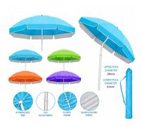 Sombrilla de Playa Acero Inclinable 160/180/200cm con Protección UV, Revestimiento Plateado y Bolsa de Transporte