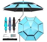 Sombrilla de Playa de 6,6/7,2/7,9/8,5 pies, sombrilla de Patio, Resistente al Viento, Ligera, inclinable, sombrilla de Pesca, Ajustable 360°, Gran protección Solar con Ancla, para jardín y Mercado