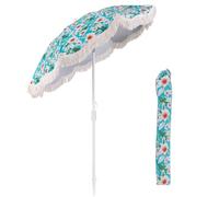 Sombrilla de Playa KOMFOTTEU con Flecos, Parasol Inclinable Botón, 8 Varillas, Portátil Jardín, Bolsa de Transporte, Protección Solar