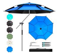 Sombrilla de Playa Resistente al Viento con mástil inclinable, sombrilla Patio protección Solar, jardín portátil, Pesca Ligera y Ajustable para Arena 2 m