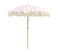 Sombrilla De Sección Media De Metal A Rayas Rosas Y Blancas Con Borlas Fluidas, Inclinación Ajustable En Múltiples Ángulos, Adecuada For Piscinas, Jardines Y Terrazas.