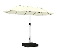 Sombrilla doble de jardín Outsunny de 3 x 1,5 m con base en cruz y sacos de arena; sombrilla rectangular para exterior con manivela, 12 varillas y protección UV 50+, ideal para patios, terrazas y