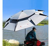 Sombrilla Ligera para Pesca, sombrilla de Playa para Exteriores con Bolsa de Transporte, inclinación automática, protección, compacta, Resistente, no se decolora, Doble Techo Gris