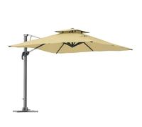 Sombrilla Outsunny Offset 3 m cuadrada Sombrilla de jardín giratoria 360° con mecanismo hidráulico 8 varillas doble base techo cruzado mástil de aluminio beige