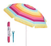 Sombrilla playa inclinable Arco Iris 8 varillas de 200cm y soporte de arena | De aluminio anticorrosión. Protección solar UPF+50. Revestimiento interior gris y exterior en loneta de rayas multicolor.