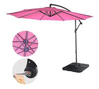 Sombrilla voladiza Acerra, parasol, Ø 3m inclinable, poliéster/acero 11kg ~ rosa con soporte