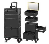 Somduy Estuche de maquillaje con espejo LED, estuche de maquillaje rodante con cajones, estuche de cosmetología con ruedas, regalo, organizadores de maquillaje de viaje, estuche de cosméticos