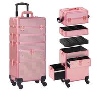 Somduy Estuche de maquillaje con ruedas con cajón, estuche de maquillaje 4 en 1, estuche de cosmetología con ruedas, regalo de Navidad, organizador de maquillaje grande, estuche de cosméticos