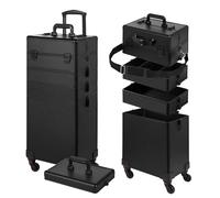 Somduy Estuche de maquillaje con ruedas, estuche de maquillaje con tapa, estuche de cosmetología 5 en 1 con ruedas, regalo de Navidad, organizadores de maquillaje grandes, estuche de cosméticos