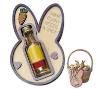 Some Bunny Needs a Shot! Easter Bunny Liquor Bottle Holder, Mini Shooter Bottle Display, BunnyWine Whiskey Bottles Display, Wooden Ornaments for Easter Party Birthday Animal Lovers Gifts (Blue)