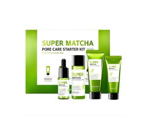 SOME BY MI Kit básico para el cuidado de los poros Super Matcha: tónico de 1,01 oz, suero de 0,33 oz, gel limpiador de 1,42 oz, mascarilla de arcilla de 1,48 oz - Set de cuidado diario de la piel