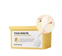 SOME BY MI Yuja Niacin Anti Blemish Daily Mask - 30 hojas, 11.8oz - Mascarilla facial diaria con niacinamida contra manchas oscuras - Solución blanqueadora y radiante para piel pálida - Piel coreana