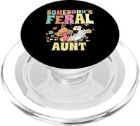 Somebody's Feral Aunt Mushroom Cat Wild Auntie Groovy Floral PopSockets PopGrip para MagSafe