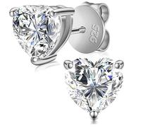 SOMEDA® Pendientes de plata de ley 925 con forma de corazón, sustituto de diamante de moissanita, joyas para hombre y mujer, varios tamaños, 5mm | 1 CT, Plata