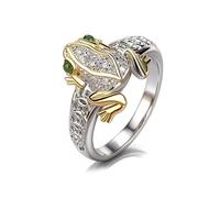 Someki Anillo de rana para mujeres y hombres, oro y plata, anillos de rana de dinero con diamantes de imitación verdes, anillos bohemios, accesorios de joyería de riqueza de la suerte, regalos de