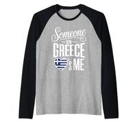 Someone In Greece Loves Me Greek Heart Flag Camiseta Manga Raglan