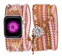 Somesame Compatible con Apple Watch Band 40 mm 38 mm Boho Beads Pulseras multicapa 5 vendajes joyería cuero hecho a mano trenzado Dasiy floral correa de reloj para mujer iWatch SE Series 6 5 4 3 rosa