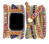 Somesame Compatible con Apple Watch Band de 41 mm, 40 mm, 38 mm, 42 mm (S10), pulseras de cuentas bohemias para mujer, multicapa, 5 vueltas, correa de reloj hecha a mano de piel con corazón y jaspe