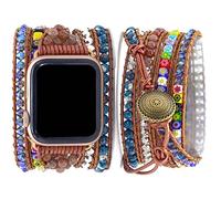 Somesame Compatible con Apple Watch Band de 45 mm 44 mm 42 mm cuentas bohemias multicapa 5 envolturas correa de reloj de piedra natural trenzada hecha a mano para iWatch SE Series 7 6 5 4 marrón