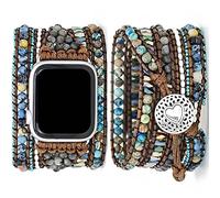 Somesame Compatible con Apple Watch Band de 45 mm, 44 mm, 42 mm, cuentas bohemias, multicapa, 5 envolturas hechas a mano, correa de reloj con corazón trenzado, para hombres y mujeres, para iWatch SE