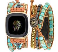Somesame - Pulsera de cuentas bohemias compatible con Fitbit Versa/Versa 2/Versa Lite/Versa SE, multicapa, 3 vueltas, de cuero con chakras, trenz