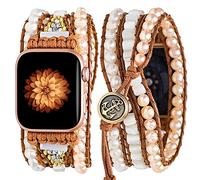 Somesame Pulsera de cuentas de perlas compatible con Apple Watch Band de 41 mm, 40 mm, 38 mm, cuentas bohemias, multicapa, 3 vueltas, natural, hecha a mano, trenzada, para mujer, para iWatch SE Series
