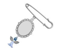 Something Blue Memorial Photo Charm Pin para ramo de boda, boutonniere con ala angélica para novia, novio, novia, accesorio de boutonniere, One Size, como se describe