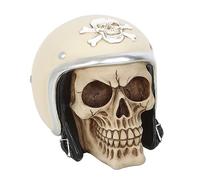 Something Different Wholesale Adorno de calavera de resina pintado a mano con casco de motocicleta retro, decoración de la colección de motocicletas góticas, figura detallada llamativa