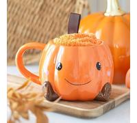 Something Different Wholesale Bonito juego de taza y calcetines de calabaza sonriente, regalo acogedor de Halloween con taza de otoño de 500 ml y calcetines naranjas esponjosos, adorables vasos de