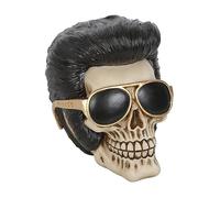 Something Different Wholesale Rockstar Skull Ornament: Figura de tributo a Elvis con gafas de sol doradas, coleccionable único de Rock & Roll para coleccionistas