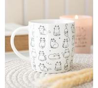 Something Different Wholesale Taza blanca de gato feliz | Bonita taza de cerámica para los amantes de los gatos | Taza de café caprichosa | Regalo felino | 500 ml
