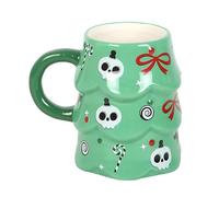 Something Different Wholesale Taza espeluznante de árbol de Navidad, espeluznante vaso de 500 ml con calaveras y bastones de caramelo, taza festiva alternativa para bebidas calientes, divertido giro