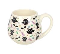 Something Different Wholesale Taza redondeada con diseño de gato lindo y espeluznante con gatos negros, lunas y estrellas, taza de cerámica de 500 ml para amantes de los gatos y brujas, apta para