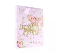 Something Special - Bolsas de regalo con etiquetas, diseño floral rosa con purpurina dorada, paquete de 6, tamaño grande de 45 x 33 x 10 cm