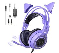 SOMIC G951S Púrpura Auriculares para Juegos con micrófono, Niñas Mujeres, Oreja de Gato extraíble, Auriculares con Control de Volumen para Xbox One, Switch, PS4, PS5 - Jack de 3,5 mm