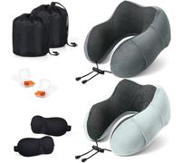 SOMLAW Almohada de Viaje para Cuello, 2 Juegos Cojin Cuello Viaje de Espuma Viscoelástica Ideal para Avión, Tren y Coche, Cojin Cervical Viaje, Almohada Cervical Viaje con Antifaz, Tapones y Bolsa