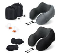 SOMLAW Almohada de Viaje para Cuello, 2 Juegos Cojin Cuello Viaje de Espuma Viscoelástica Ideal para Avión, Tren y Coche, Cojin Cervical Viaje, Almohada Cervical Viaje con Antifaz, Tapones y Bolsa