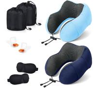 SOMLAW Almohada de Viaje para Cuello, 2 Juegos Cojin Cuello Viaje de Espuma Viscoelástica Ideal para Avión, Tren y Coche, Cojin Cervical Viaje, Almohada Cervical Viaje con Antifaz, Tapones y Bolsa