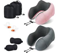 SOMLAW Almohada de Viaje para Cuello, 2 Juegos Cojin Cuello Viaje de Espuma Viscoelástica Ideal para Avión, Tren y Coche, Cojin Cervical Viaje, Almohada Cervical Viaje con Antifaz, Tapones y Bolsa