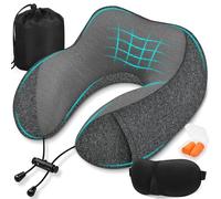 SOMLAW Almohada de Viaje para Cuello, Comfy Almohada Avion Viscoelastica de Espuma Memoria, Cojin Cuello Viaje con Máscara de Ojos, Tapones y Bolsa, Ideal para Avión, Tren y Coche