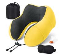 SOMLAW Almohada Viaje para Cuello, Almohada Cervical Viaje Comodo e Portatile para Oficina Avión Tren Coche Viajando, con Espuma Memoria, Cojin Cuello Viaje con Máscara de Ojos, Tapones y Bolsa