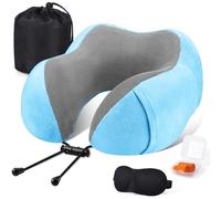 SOMLAW Almohada Viaje para Cuello, Almohada Cervical Viaje Comodo e Portatile para Oficina Avión Tren Coche Viajando, con Espuma Memoria, Cojin Cuello Viaje con Máscara de Ojos, Tapones y Bolsa